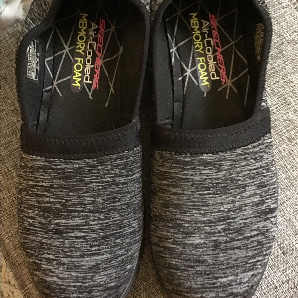 Skechers Women’s Slip-On Knit Loafers — Black and Gray